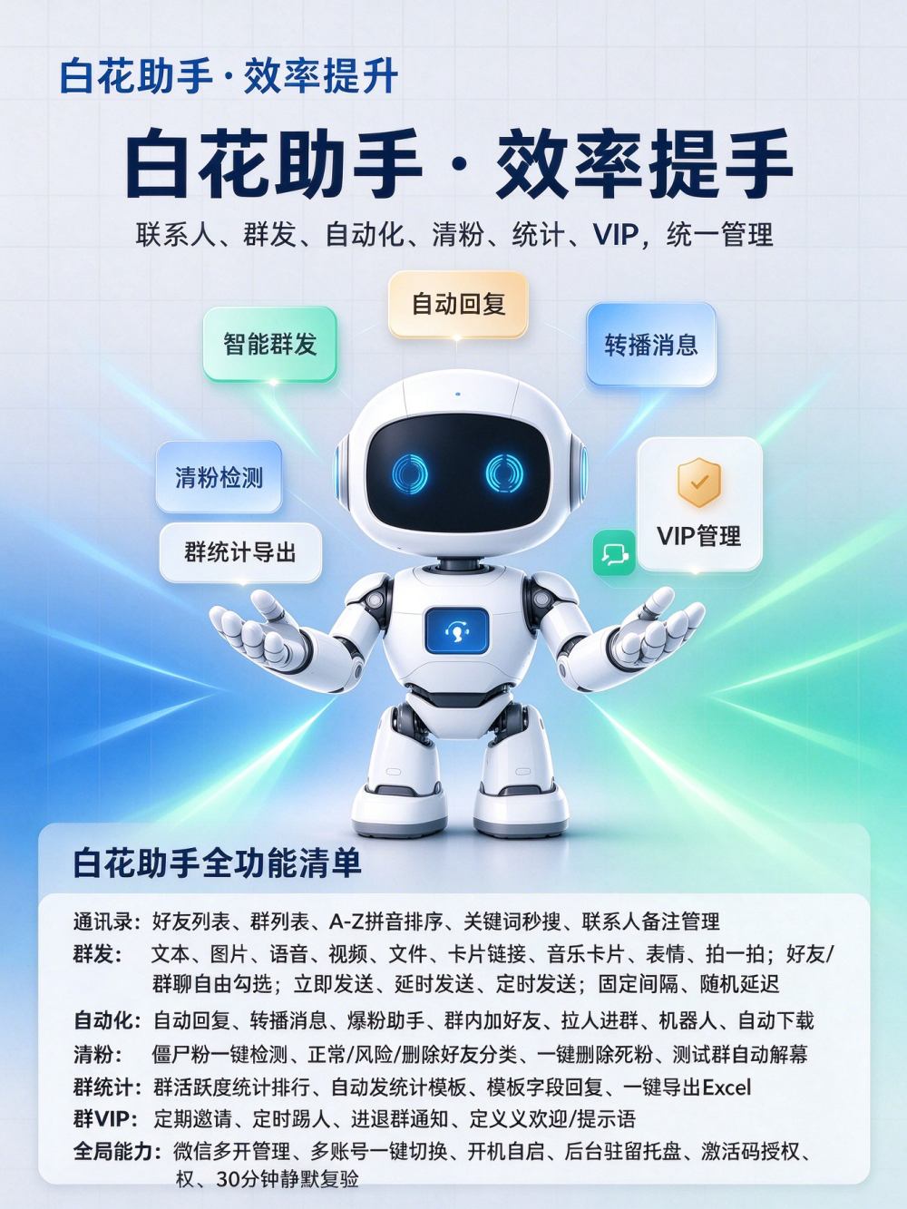 白花助手电脑版下载_微信营销神器_支持群发加人与自动回复